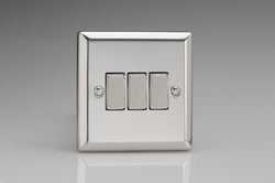 Varilight Classic 3 Gang 2 Way Rocker Switch With Metal Rockers (Single XC3D) - Polished Chrome - XC3D