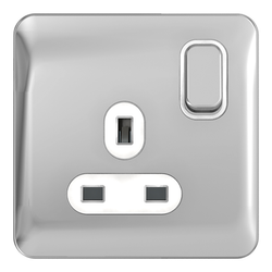 Schneider LSD 1G 13A Switched Socket White Insert Polished Chrome - GGBL3010WPC