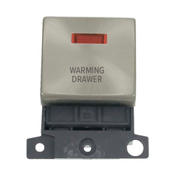 Click Scolmore MiniGrid 20A Double-Pole Ingot & Neon Warming Drawer Switch Satin Chrome - MD023SC-WDR