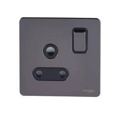 Schneider USFP 15A 1G Round Pin Switched Socket Black Insert Black Nickel - GU3490BBN