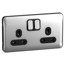 Schneider LSD 2G 13A Switched Socket Black Insert - Polished Chrome - GGBL3020BPC