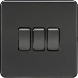 Knightsbridge Screwless 10AX 3G 2-Way Switch - Matt Black with black rockers - SF4000MBB
