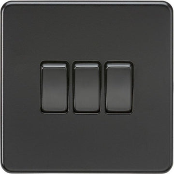 Knightsbridge Screwless 10AX 3G 2-Way Switch - Matt Black with black rockers - SF4000MBB