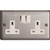 Varilight Classic 2 Gang Twin Switched Socket with  White Insert (Double XC5B) - Brushed Steel - DOU-XS5W