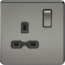 Knightsbridge Screwless 13A 1G DP switched socket - black nickel with black insert - SFR7000BN