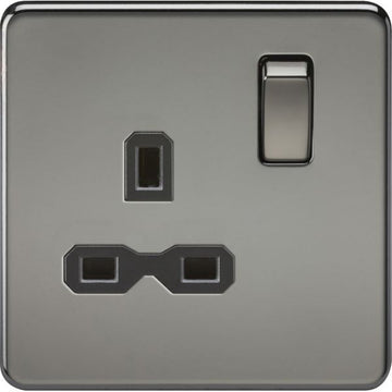 Knightsbridge Screwless 13A 1G DP switched socket - black nickel with black insert - SFR7000BN