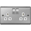 BG Nexus Metal Brushed Steel Double Switched 13A Power Socket - White Insert - NBS22W
