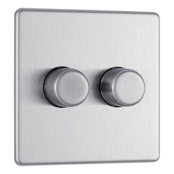 BG Screwless Flatplate Brushed Steel Double Intelligent Led Dimmer Switch, 2-Way Push On/Off - FBS82