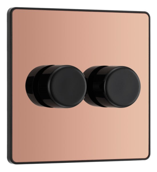 BG Evolve Polished Copper Trailing Edge LED 200W Double Dimmer Switch