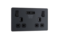 BG Evolve Matt Grey Double Switched 13A Power Socket + 2 X USB (3.1A) - PCDMG22U3B