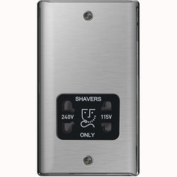 BG Nexus Metal Brushed Steel Dual Voltage Shaver Socket - Black Insert - NBS20B