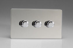 Varilight 3 Gang 2 Way Push On/Off Rotary LED Dimmer 3 x 0 120W (1 10 LEDs) (Twin Plate) - JDCDP303S