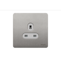 Schneider USFP 13A Single Pole 1G Unswitched Socket White Insert Stainless Steel - GU3450WSS