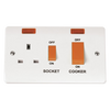 Click Scolmore Mode 45A 2 Gang Cooker Rocker Switch & Plug Soscket With Neon Polar White - CMA205
