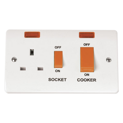 Click Scolmore Mode 45A 2 Gang Cooker Rocker Switch & Plug Soscket With Neon Polar White - CMA205