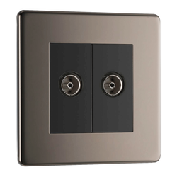 BG Nexus Flatplate Screwless Black Nickel 2 Gang Double Isolated Co-Axial Socket - FBN63