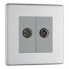 BG Screwless Flatplate Brushed Steel Double Socket For Tv Or Fm Co-Axial Aerial Connection - FBS61