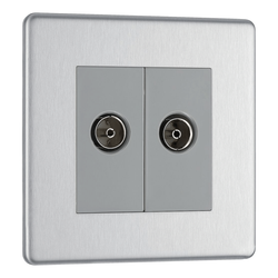 BG Screwless Flatplate Brushed Steel Double Socket For Tv Or Fm Co-Axial Aerial Connection - FBS61