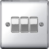 BG Nexus Metal Polished Chrome 3 Gang 2 Way Rocker Switch 10A - NPC43