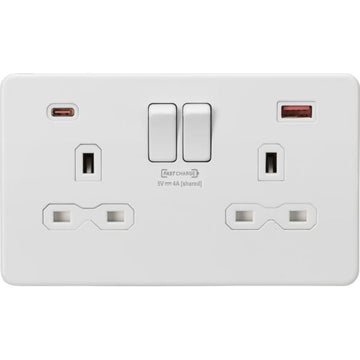 Knightsbridge 13A 2G DP Switched Socket with dual USB [FASTCHARGE] A+C - Matt White - SFR9909MW