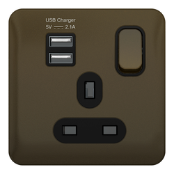 Schneider LSD 1G 13A Single Pole 2 USB Black Insert Mocha Bronze - GGBL30102USBABMBS