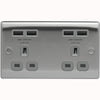 BG Nexus Metal Brushed Steel 2 Gang Plug Socket with 4 x USB Outlets Outlet Grey Insert 13A - NBS24U44G