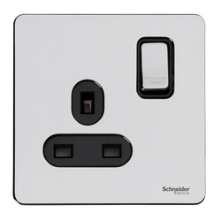 Schneider USFP 13A SP 1G Switched Socket Black Insert - Polished Chrome - GU3410BPC