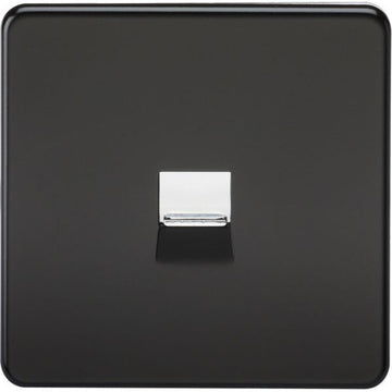 Knightsbridge Screwless Telephone Extension Socket - Matt Black with Chrome Shutter - SF7400MB