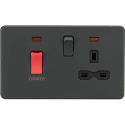 MLA Knightsbridge Screwless 45A DP Switch And 13A Switched Socket With Neons Anthracite - SFR8333NAT