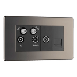 BG Flat Plate Black Nickel Bk Qua Tv/Fm/Sat Skt(2)+R&1G Tel Scr - FBN69