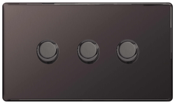 BG Nexus Flatplate Screwless Black Nickel 3 Gang 2 Way Intelligent Leading Edge Dimmer Switch Push On/Off  - FBN83P
