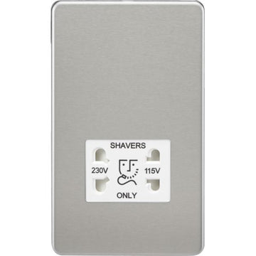 Knightsbridge Screwless 115V/230V Dual Voltage Shaver Socket - Brushed Chrome with White Insert - SF8900BCW
