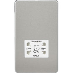 Knightsbridge Screwless 115V/230V Dual Voltage Shaver Socket - Brushed Chrome with White Insert - SF8900BCW