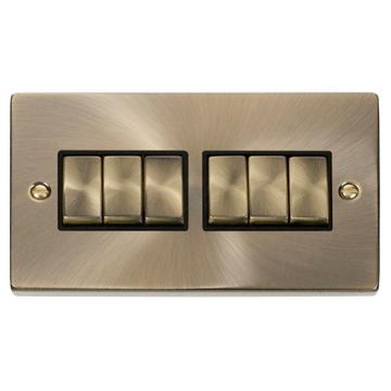 Click Scolmore Deco Ingot 6 Gang 10AX 2 Way Plate Switch - VPAB416BK