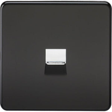 Knightsbridge Screwless Telephone Master Socket -Matt Black with Chrome Shutter - SF7300MB