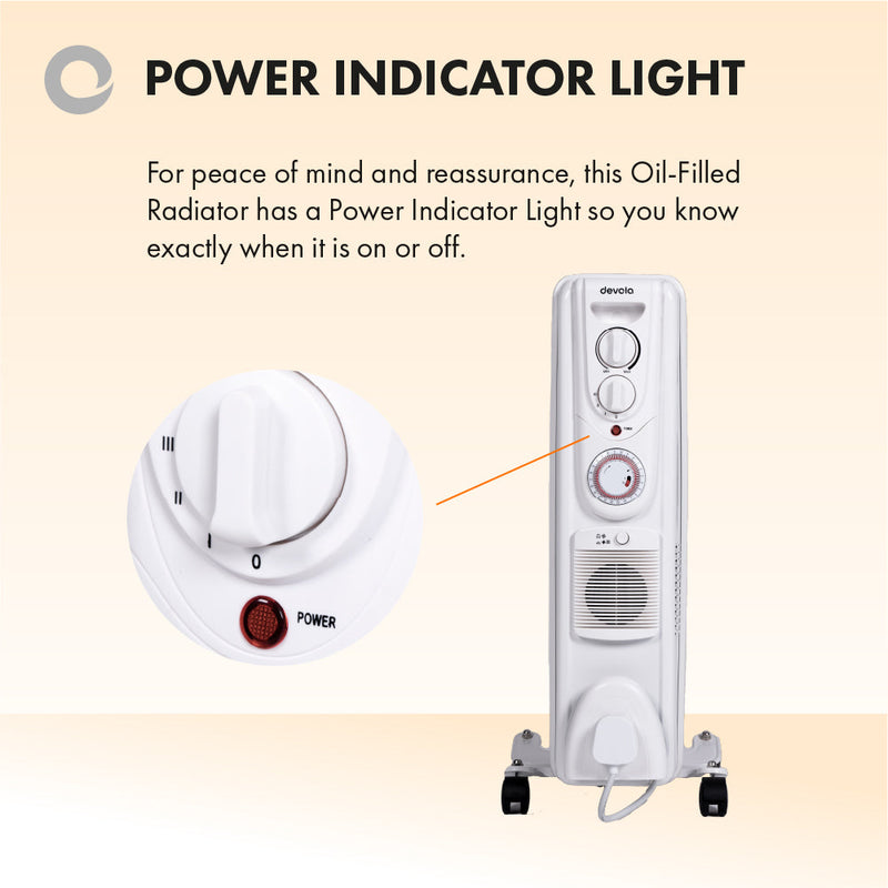 Devola 2500W Oil Filled Radiator (9 Fin) White - DVSOR9F25W –  BigOnElectricals.co.uk