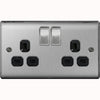 BG Nexus Metal Brushed Steel Double Switched 13A Power Socket - Black Insert - NBS22B