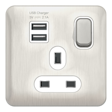 Schneider LSD 1G 13A SP 2x USB White Insert Stainless Steel - GGBL30102USBAWSSS