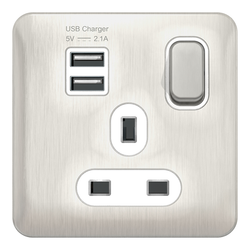 Schneider LSD 1G 13A SP 2x USB White Insert Stainless Steel - GGBL30102USBAWSSS