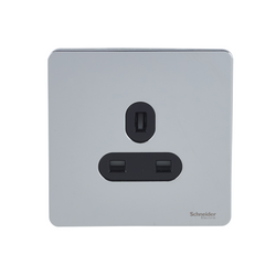 Schneider USFP 13A Single Pole 1G Unswitched Socket Black Insert Polished Chrome - GU3450BPC