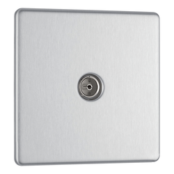 BG Screwless Flatplate Brushed Steel Single Socket For Tv Or Fm Co-Axial Aerial Connection - FBS60