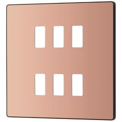 BG Evolve 6 Gang Grid Front Plate - Polished Copper (Black) - RPCDCP6B