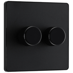 BG Evolve Matt Black Trailing Edge LED 200W Double Dimmer Switch 2-Way Push On/Off - PCDMB82B