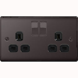 BG Nexus Metal Black Nickel Double Switched 13A Power Socket - Black Insert - NBN22B