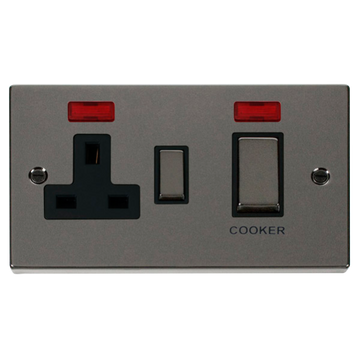 Click Scolmore Deco Ingot 45A Cooker Switch Unit with 13A 2 Pole Neon Switched Socket - VPBN505BK