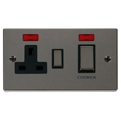 Click Scolmore Deco Ingot 45A Cooker Switch Unit with 13A 2 Pole Neon Switched Socket - VPBN505BK