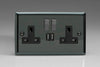 Varilight 2-Gang 13A Single Pole Switched Socket with Metal Rockers with 2x5V DC 2100mA USB Charging Ports - XI5U2SDB