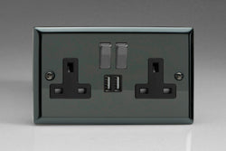 Varilight 2-Gang 13A Single Pole Switched Socket with Metal Rockers with 2x5V DC 2100mA USB Charging Ports - XI5U2SDB