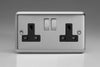 Varilight Classic 2 Gang Switched Socket with Black Insert (Double XS5DB) - Matt Chrome - XS5DB