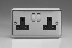 Varilight Classic 2 Gang Switched Socket with Black Insert (Double XS5DB) - Matt Chrome - XS5DB